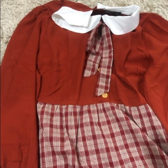 PussyBow Burnt Orange and Plaid Maxi Dress Sz 2x - Picture 5 of 11